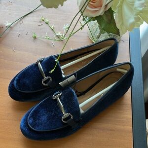 Lane Bryant Navy Velvet Flats with Horsebit Detail